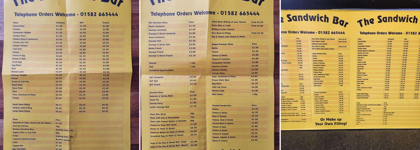 The Sandwich Bar Menu