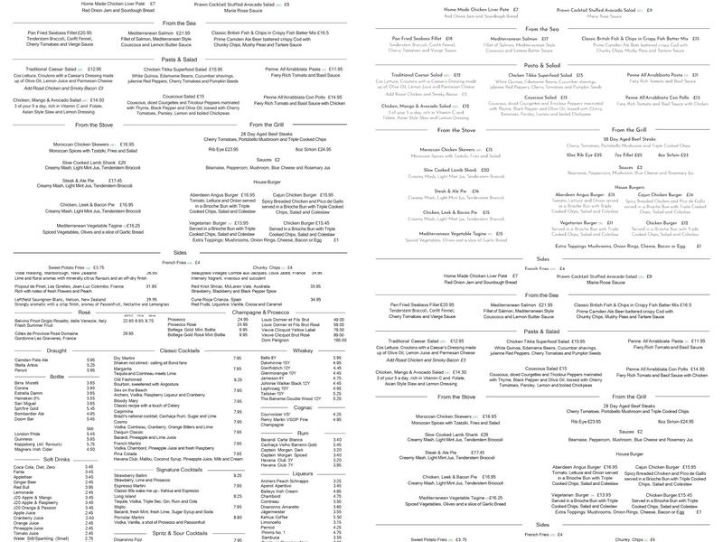 The Chartwell Restaurant Menu
