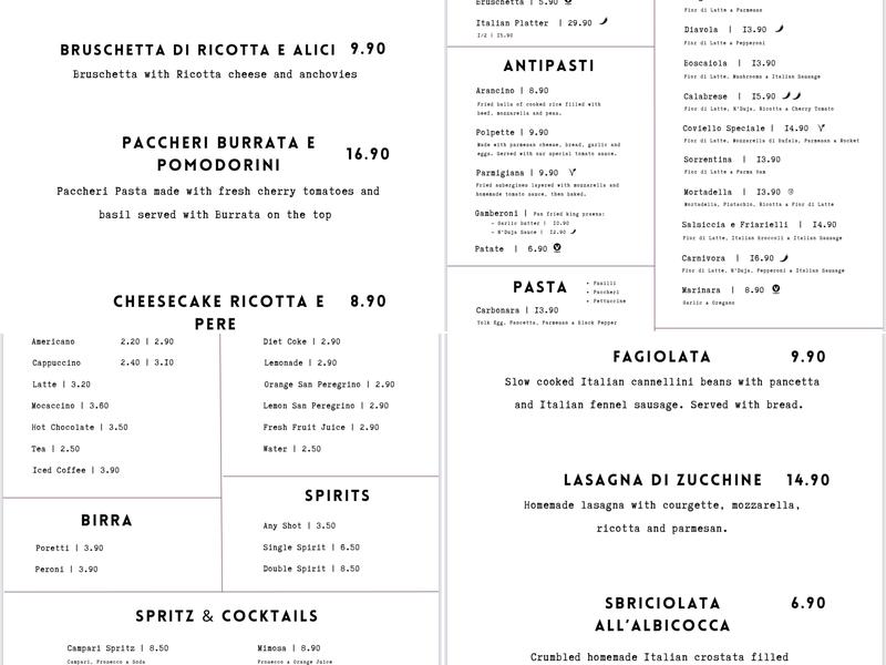 Coviello Menu