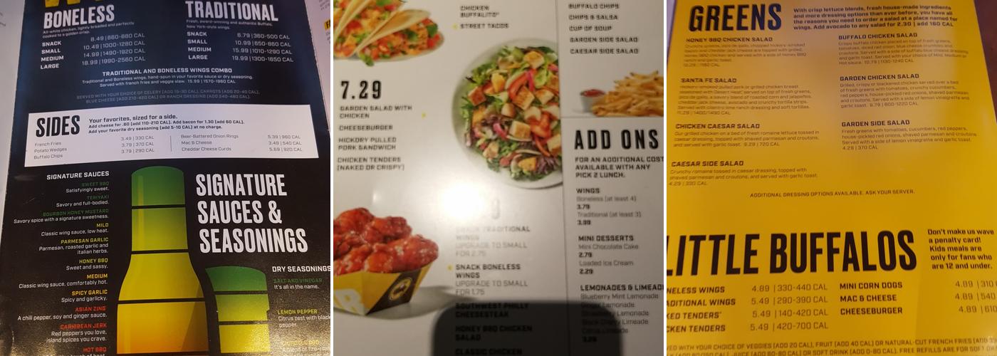 Buffalo Wild Wings Menu