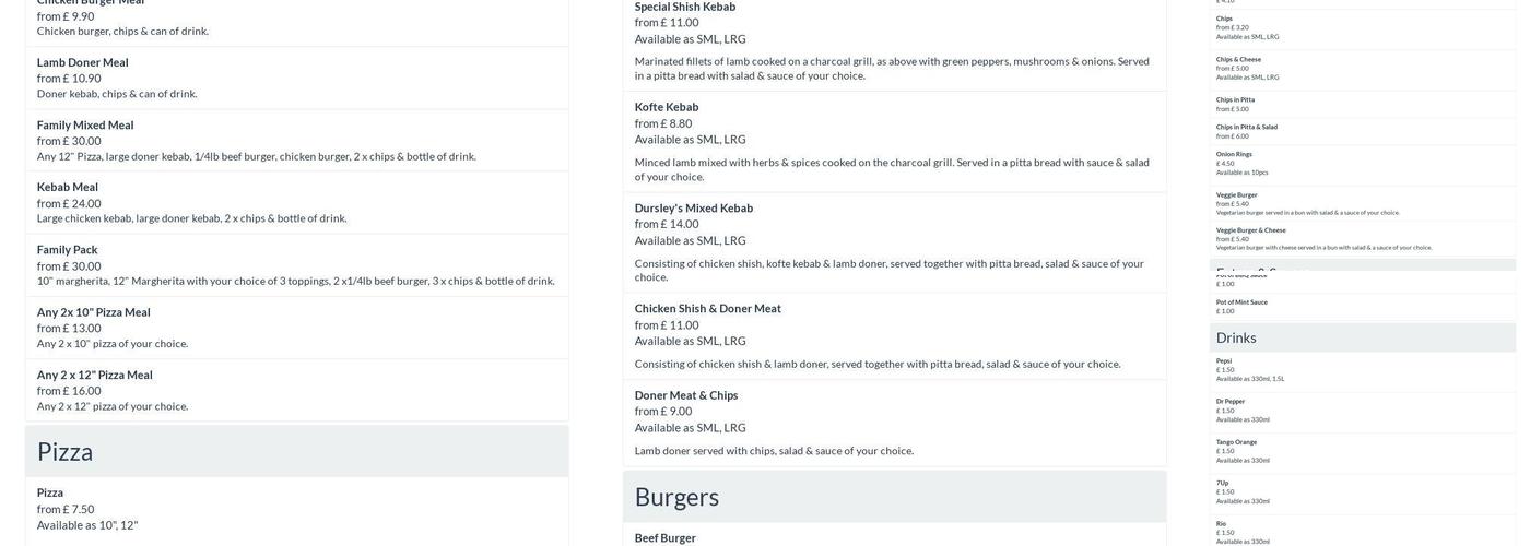 Dursley Kebab House Menu