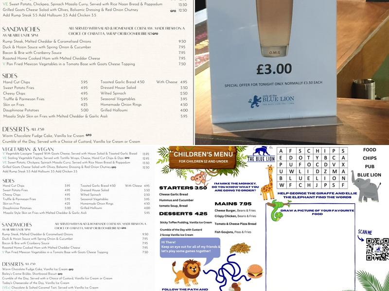 The Blue Lion Inn Cwm Menu