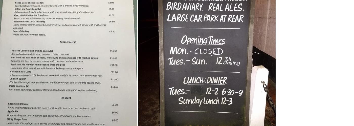 The Waggon & Horses Menu