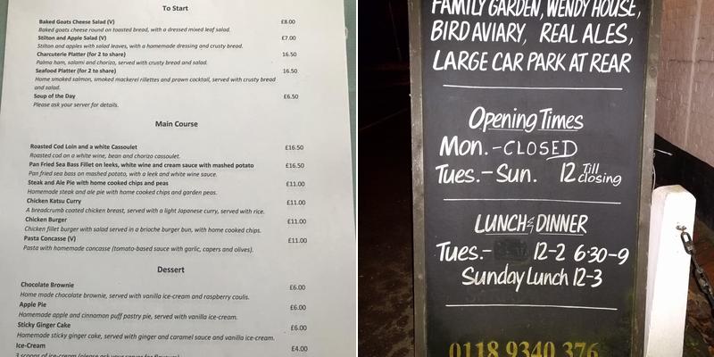 The Waggon & Horses Menu