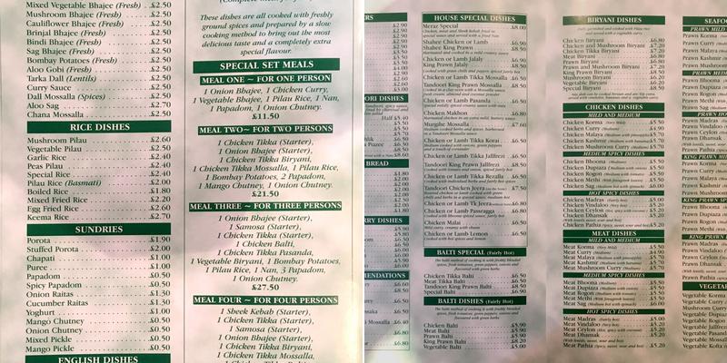 Meraz Indian Takeaway Menu