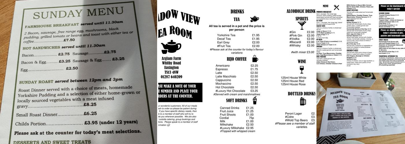 Meadow View Tea Rooms Menu