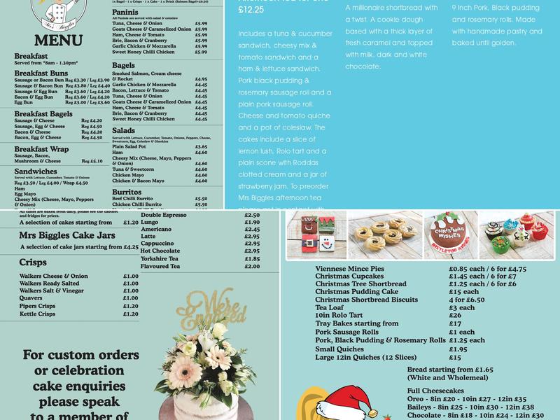 Mrs Biggles Bakery Menu