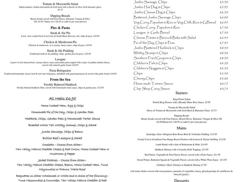 The Fortescue Arms Menu