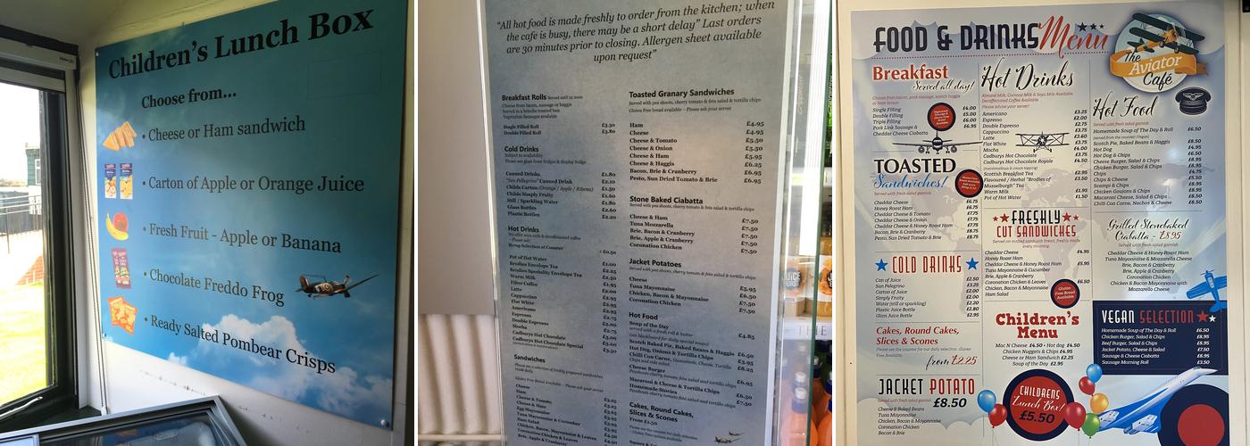 Aviator Cafe Menu