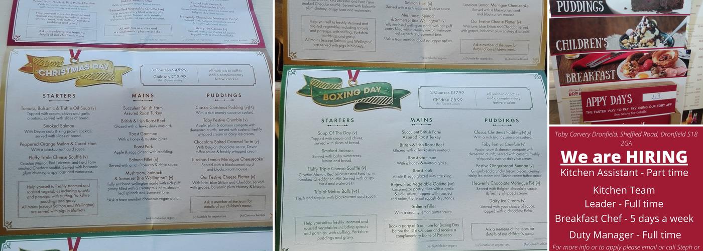 Toby Carvery Dronfield Menu