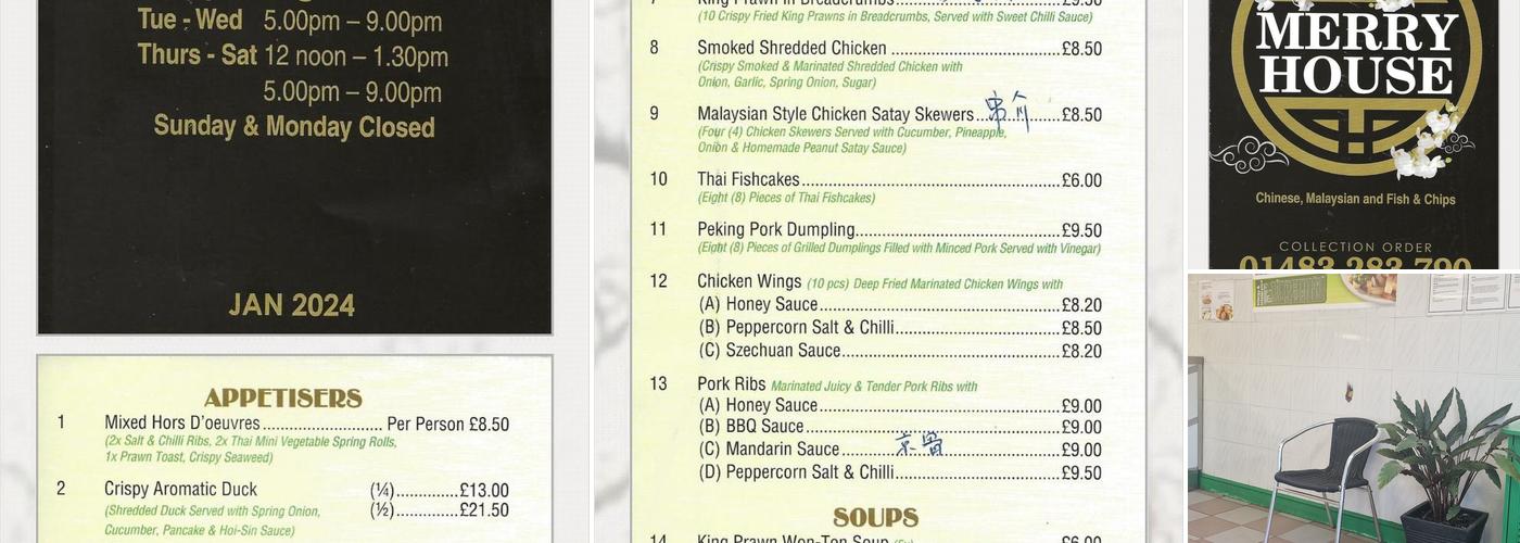 Merry-House ChineseTakeaway Surrey | Malaysian | Fish & Chips Menu