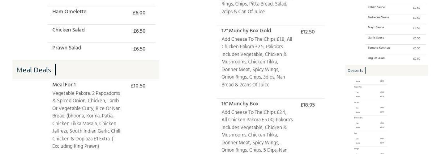 Spice Lounge East Kilbride Menu