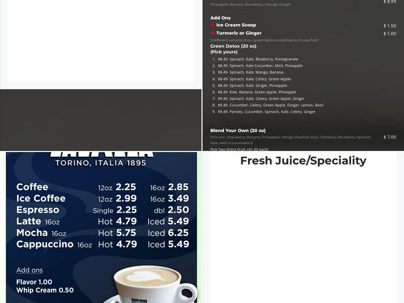 Organic Juice Bar Menu