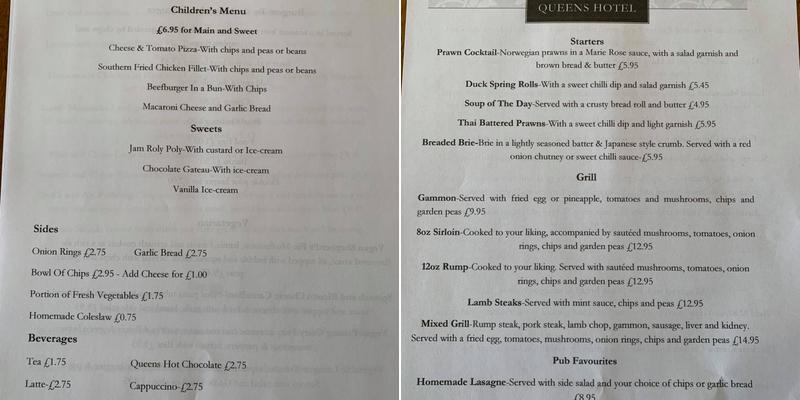 Queens Hotel Menu