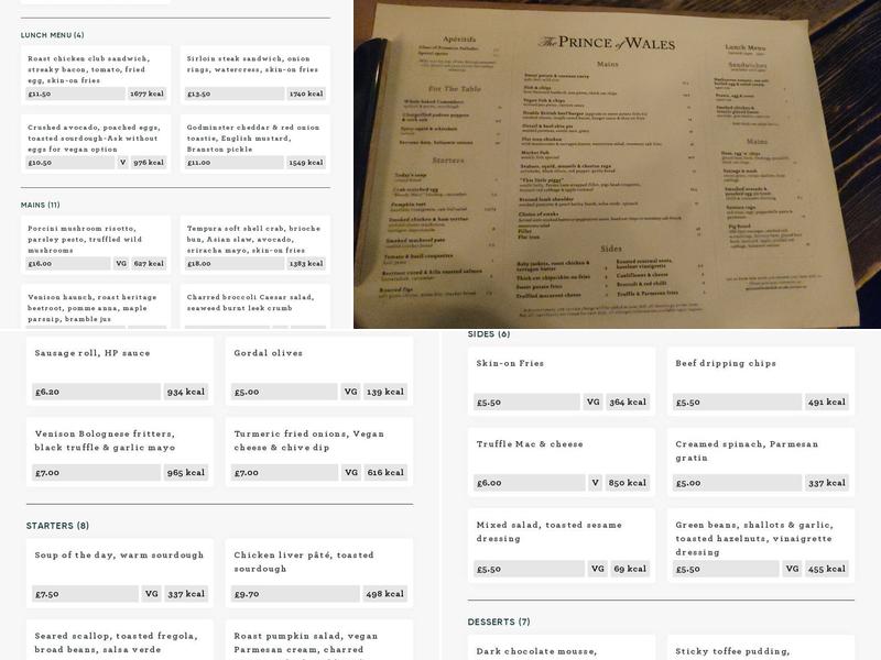 The Prince Of Wales Menu