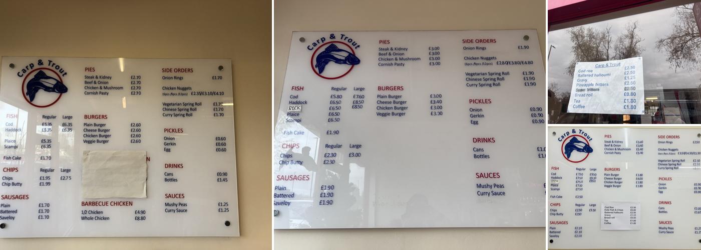 Carp & Trout Menu