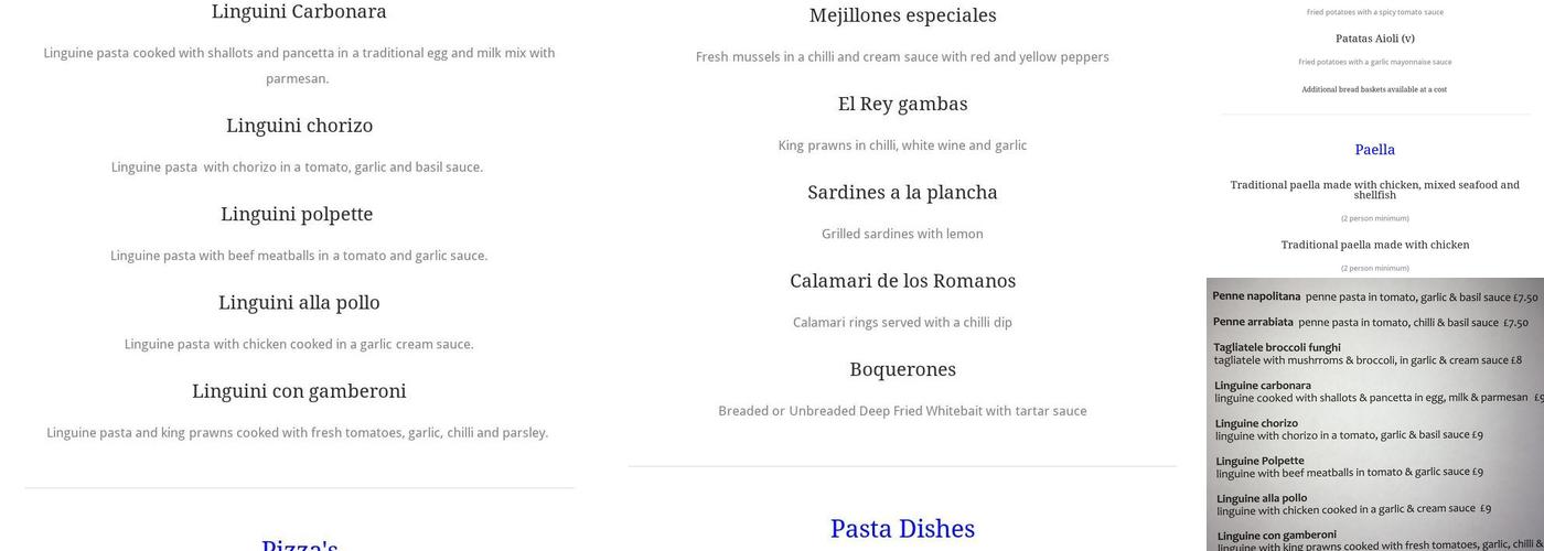 Rosario's Menu