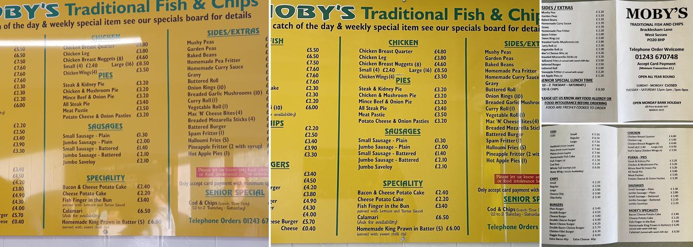 Mobys Seafood Menu