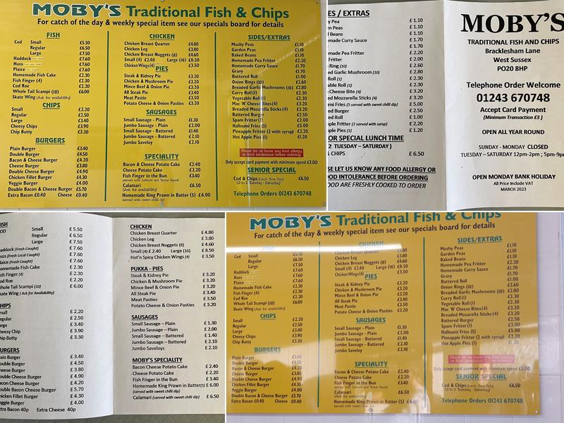 Mobys Seafood Menu