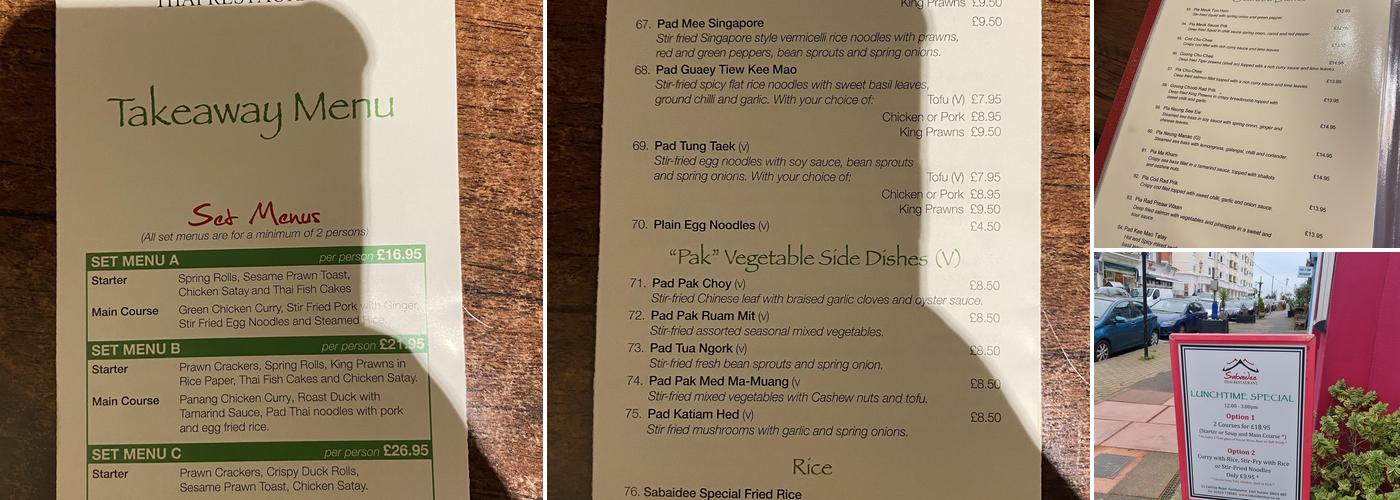 Sabaidee Thai Restaurant Menu