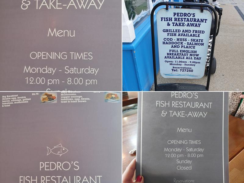 Pedro's Fish Restaurant and Takeaway Menu