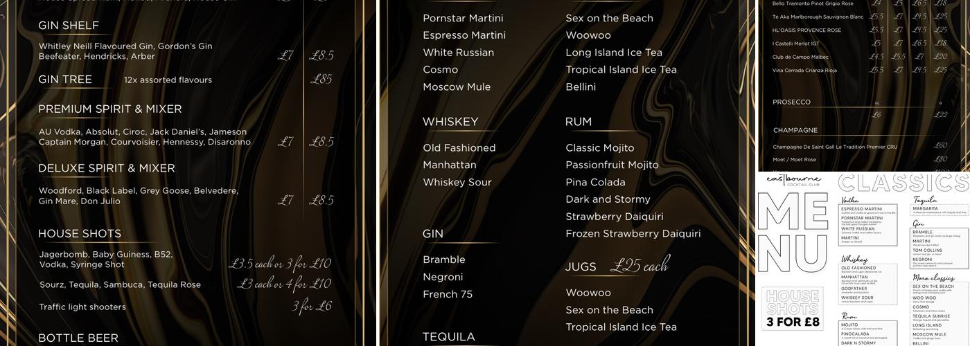 Eastbourne Cocktail Club Menu