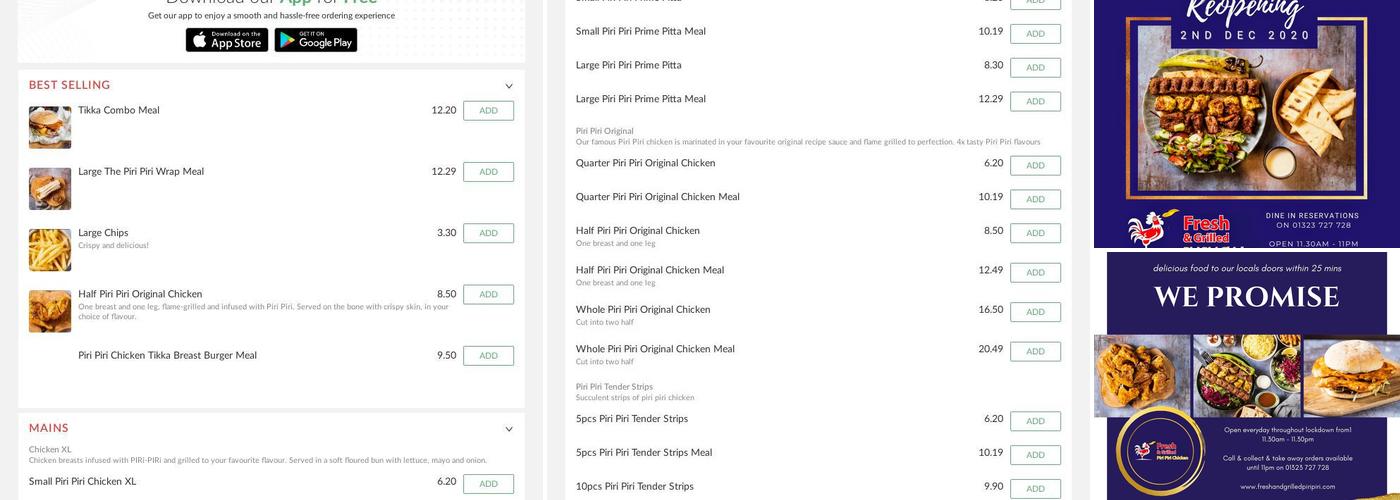 Fresh & Grilled Piri Piri Menu