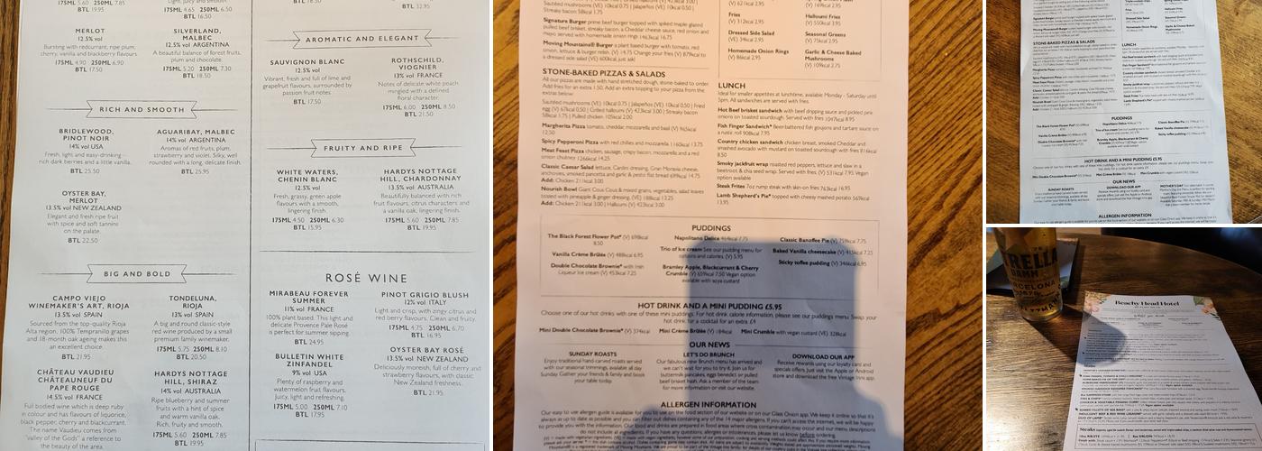 The Beachy Head Menu