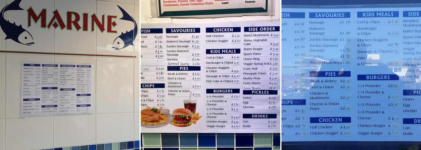 Marine Fish And Chips Menu
