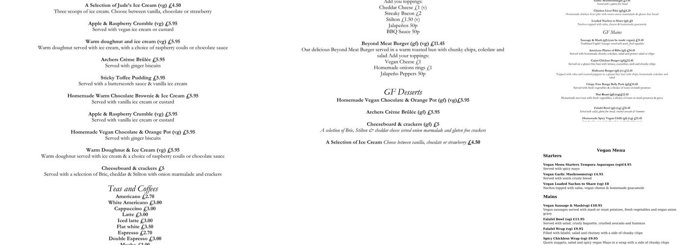 The Alexandra Arms Menu