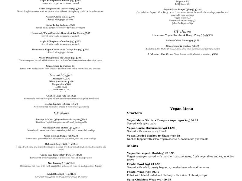 The Alexandra Arms Menu