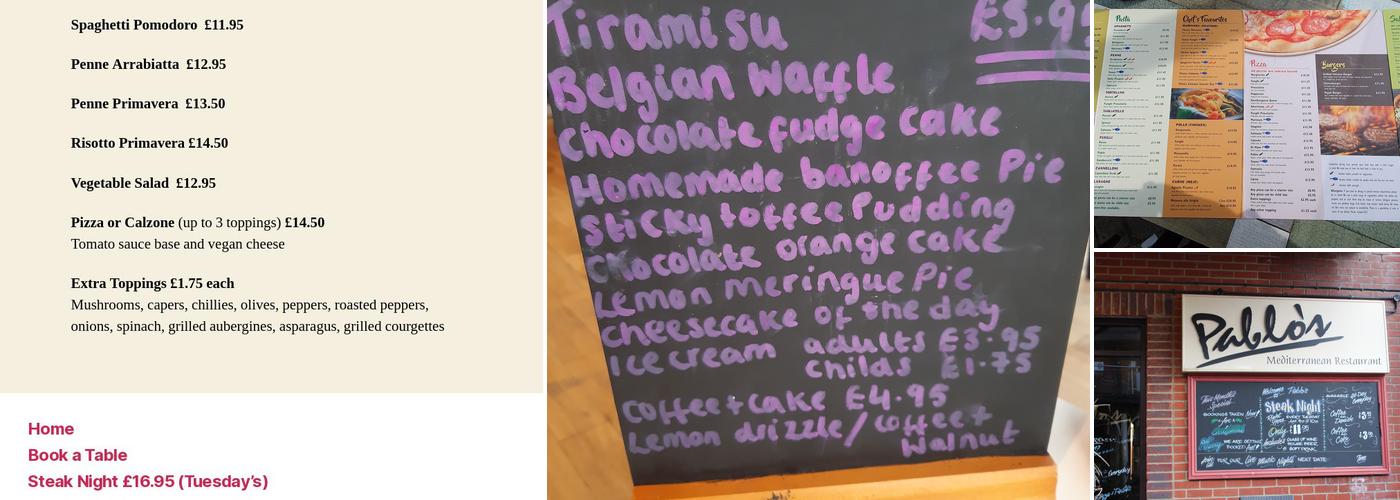 Pablos Restaurant Menu