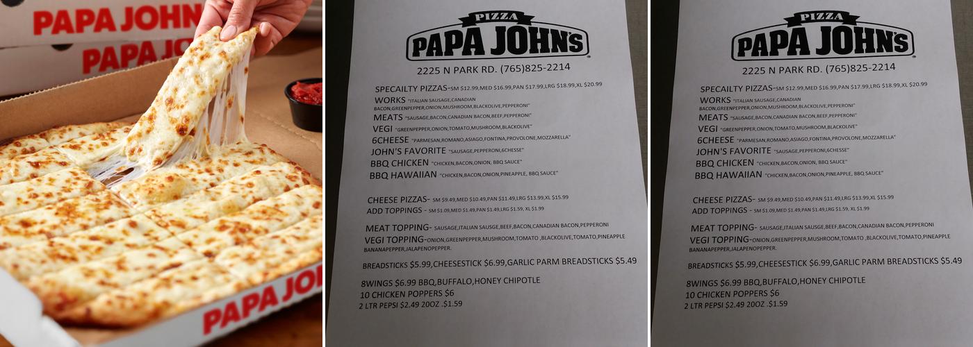 Papa Johns Pizza Menu