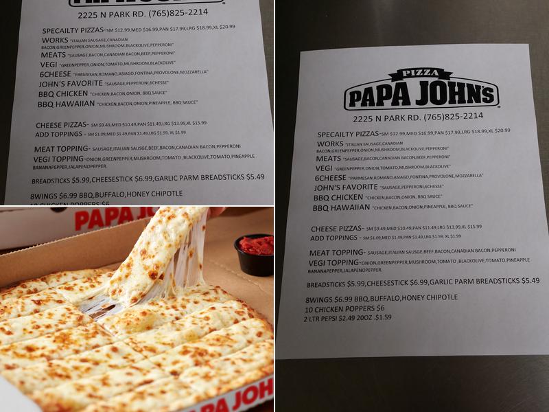 Papa Johns Pizza Menu