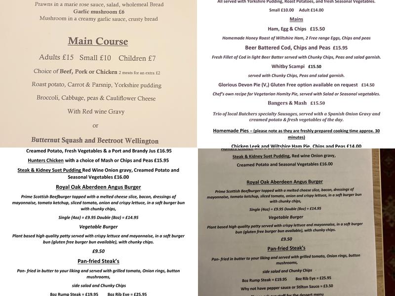Royal Oak Menu