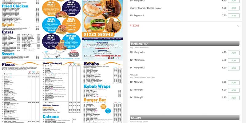 Eastfield Pizza Menu