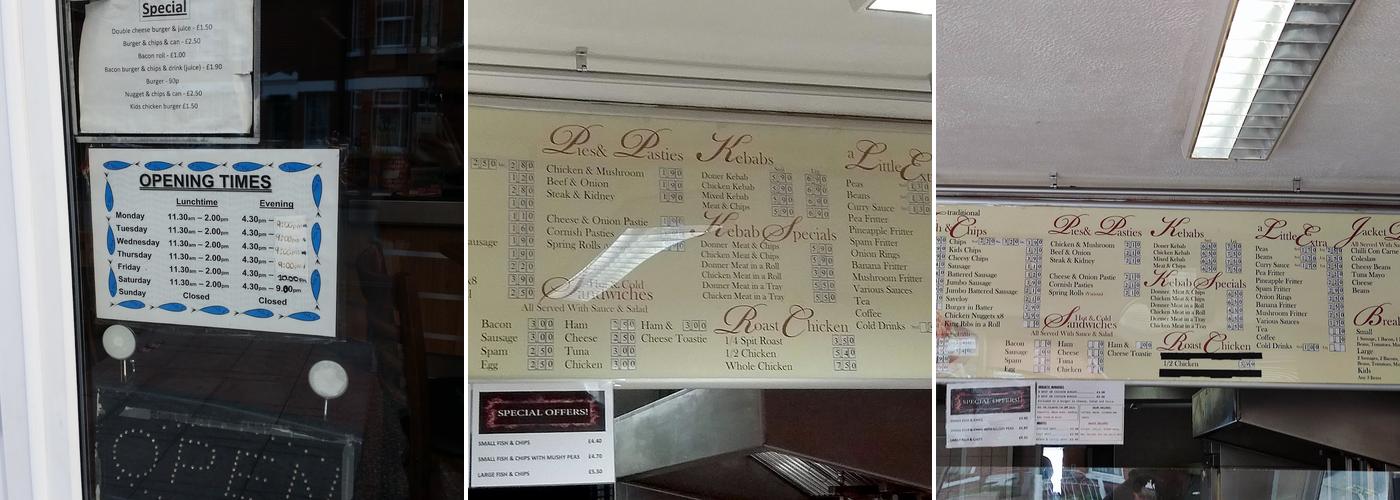 Sandra's Fish & Chips Menu