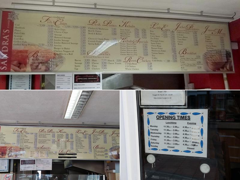 Sandra's Fish & Chips Menu