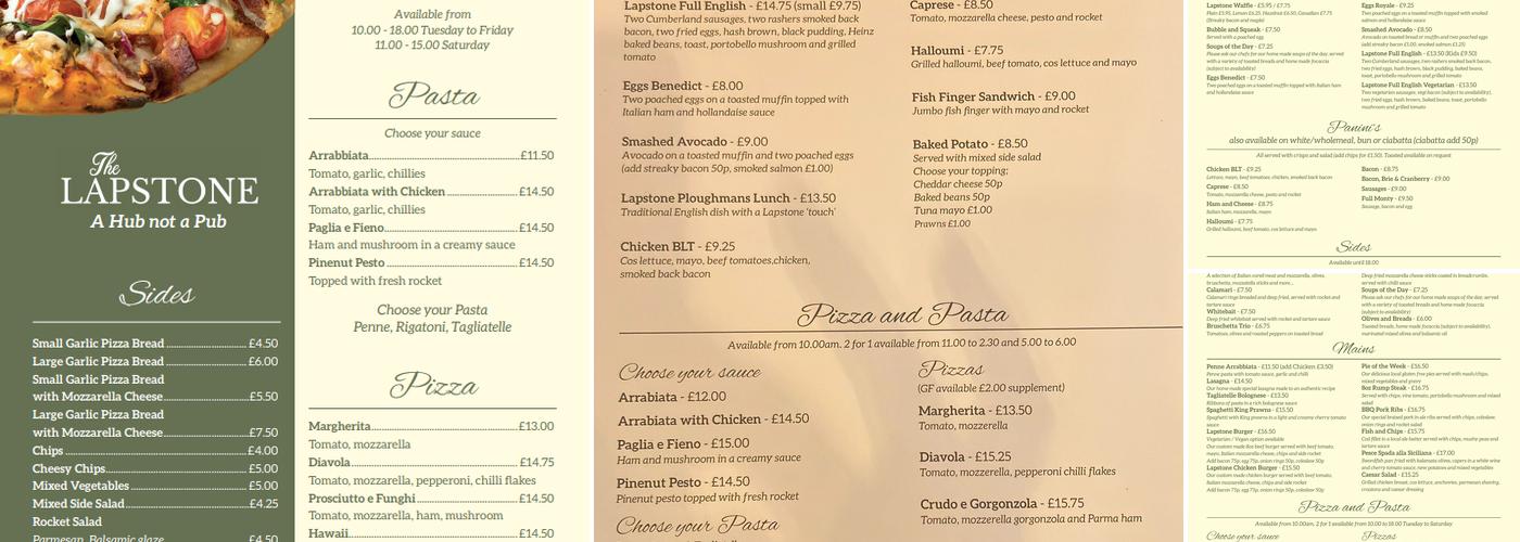 The Lapstone - Public House in Fair Oak Menu