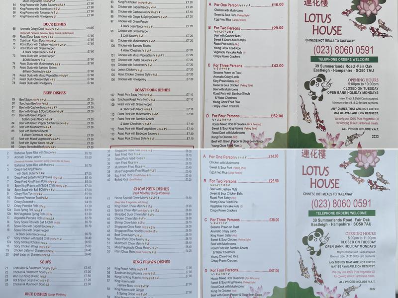 Lotus House Menu