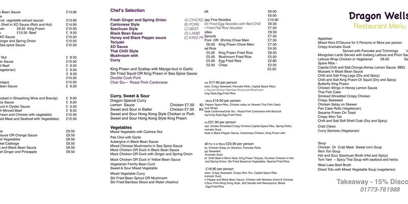 Dragon Wells Menu