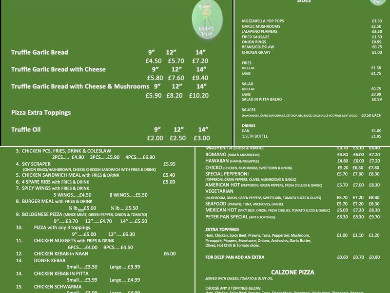 Peter Pan Takeaway Menu