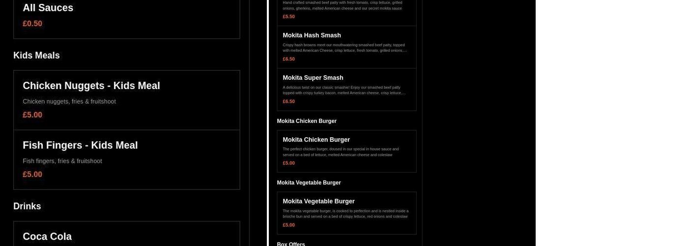 MOKITA LOUNGE LTD Menu