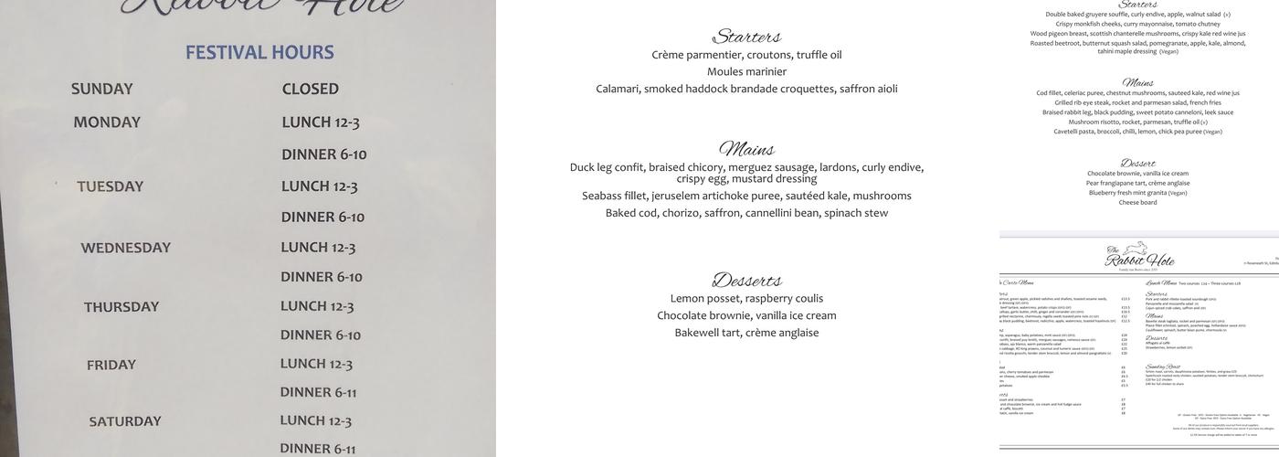 The Rabbit Hole Menu