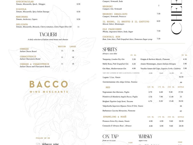 Bacco Wine Menu