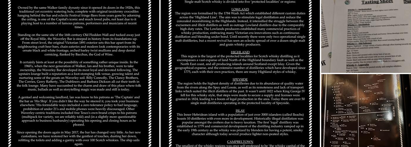 The Waverley Bar Menu