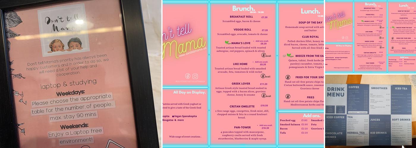 Don't tell Mama Coffee Bar Menu