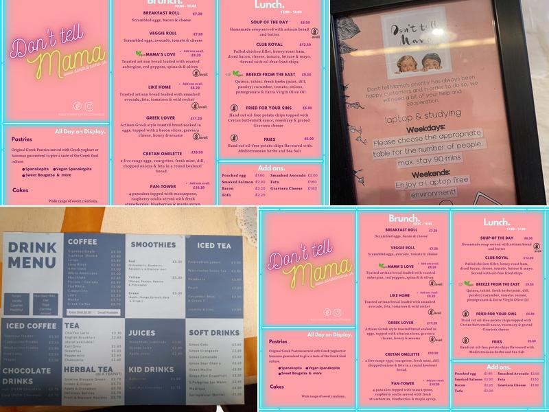 Don't tell Mama Coffee Bar Menu