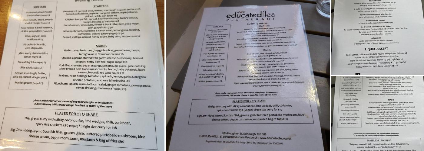 Educated Flea Menu