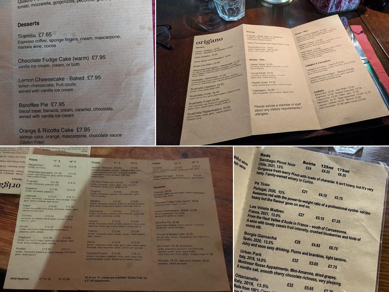 Origano Cafe & Pizzeria Menu